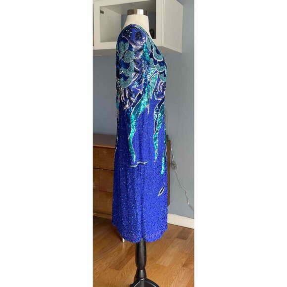 Vintage 80's NiteLine Beaded Sequin Silk Shooting Star Statement Dress Trophy - Picture 6 of 9
